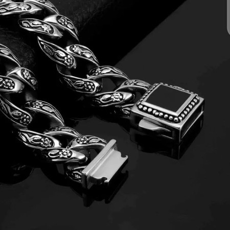 Men’s Black Gemstone Stainless Steel Bracelet