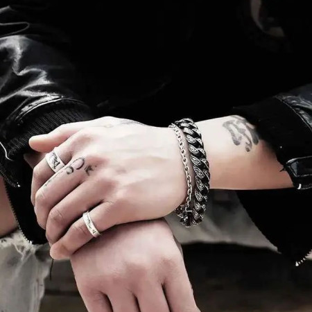 Men’s Black Gemstone Stainless Steel Bracelet