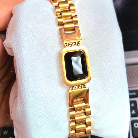 New SS Link Chain Golden Color Black Stone Bracelet