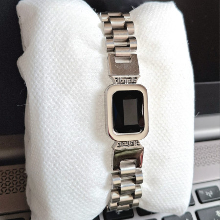 New SS Link Chain Silver Color Black Stone Bracelet