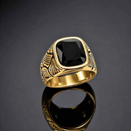 Turkish Design Black Stone Finger Ring (DS-210)