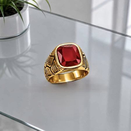 Turkish Design Red Stone Finger Ring (DS-211)