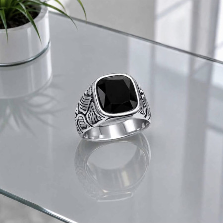 Turkish Design Black Stone Finger Ring (DS-212)