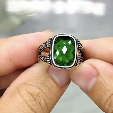 Turkish Design Green Stone Finger Ring-DS216