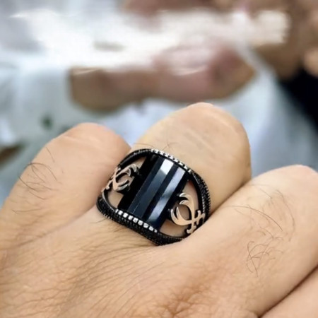 Turkish Design Black Stone Finger Ring-DS218