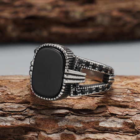 Turkish Design Black Stone Finger Ring-DS217