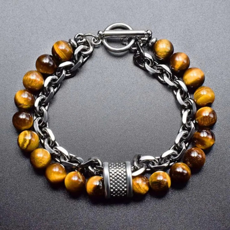 Double Jasper Tiger Stone Stainless Steel Bracelet DS-321