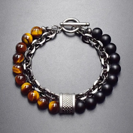Double Jasper Tiger Stone Stainless Steel Bracelet DS-322