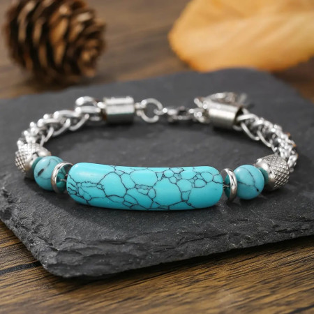 Turquoise Hued Link Stainless Steel bracelet DS-323